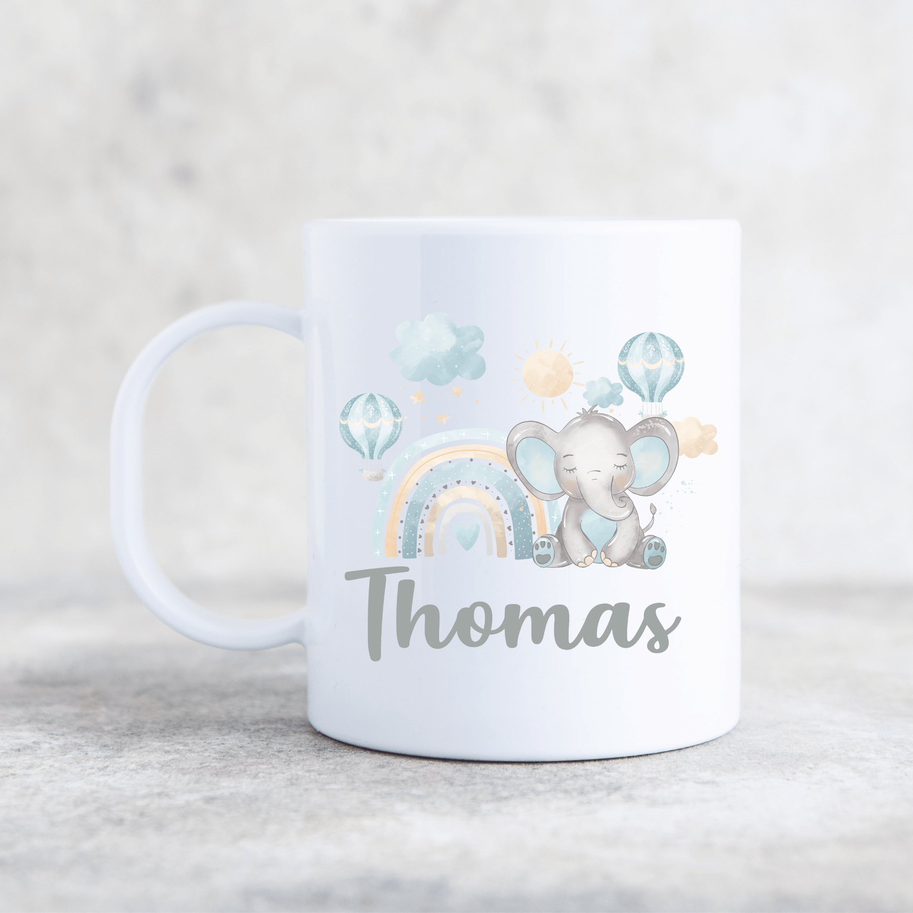 ELEPHANT BLUE RAINBOW PLASTIC MUG