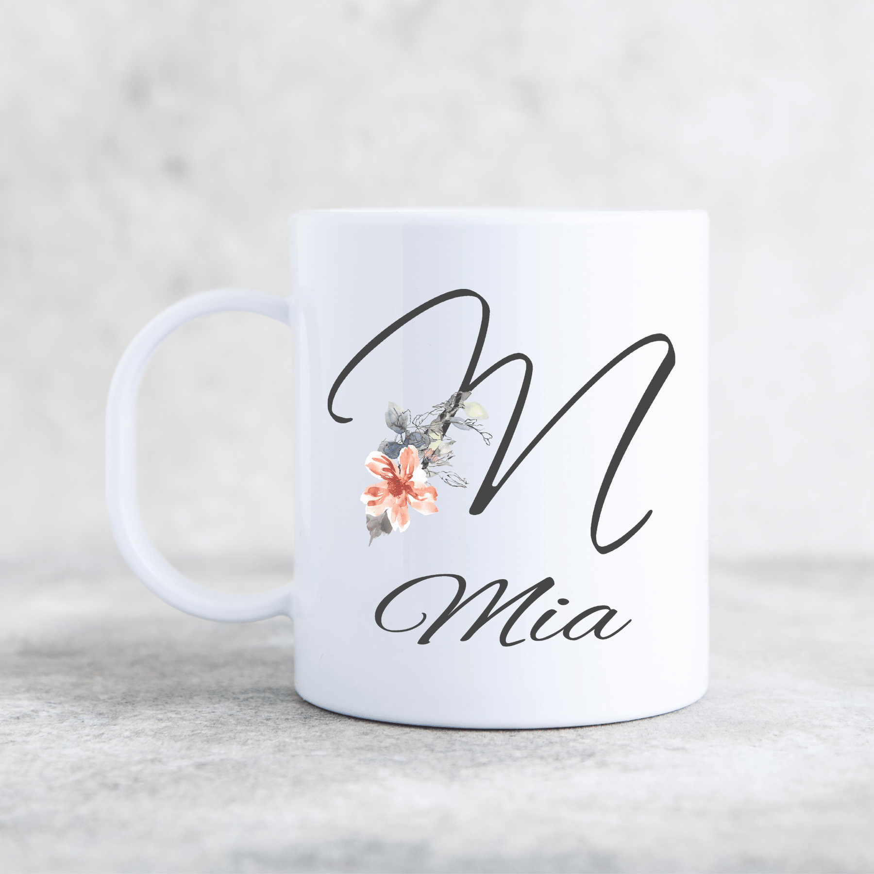 FLORAL LETTER PLASTIC MUG