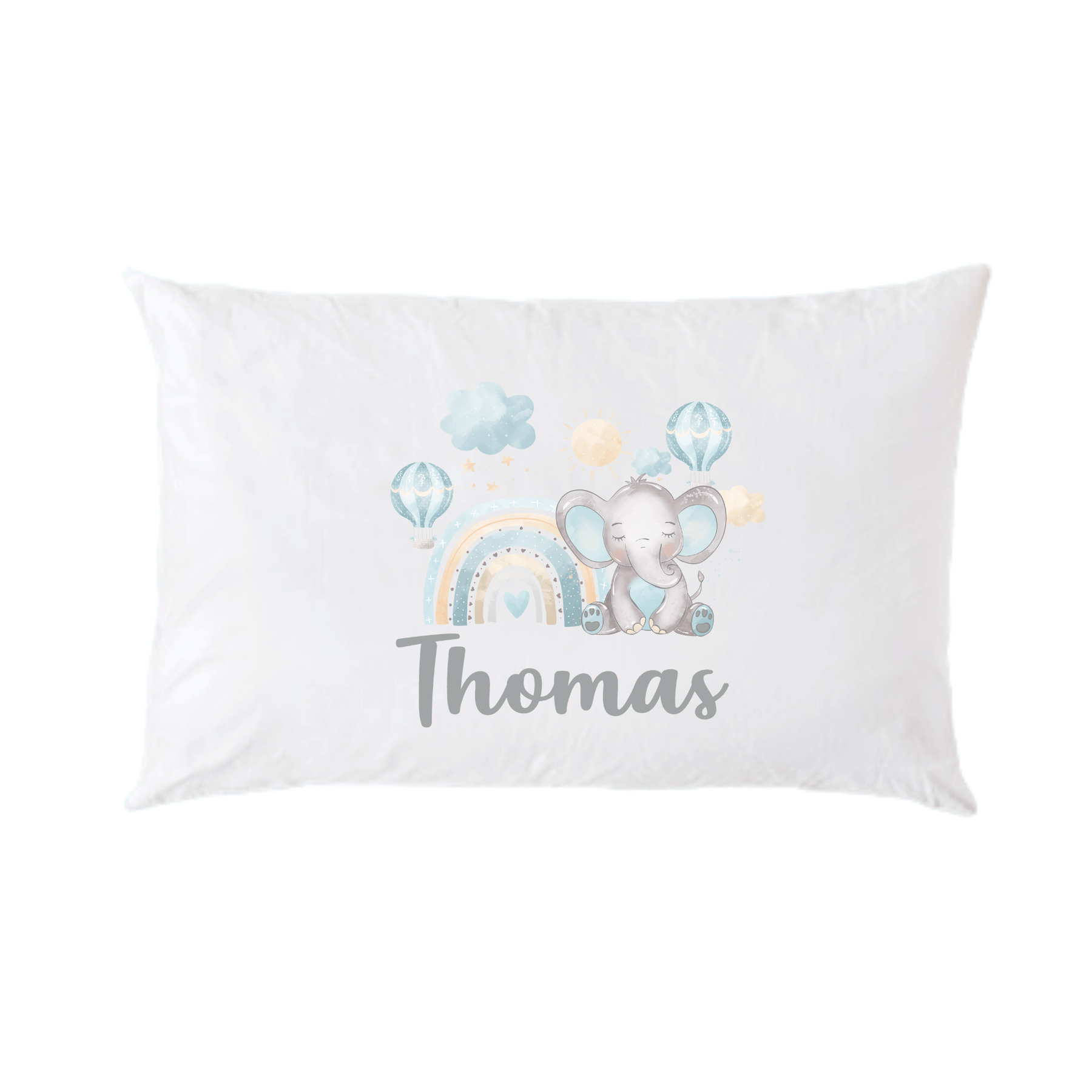 Lil Green Rhino animal pillowcase ELEPHANT BLUE RAINBOW PILLOWCASE