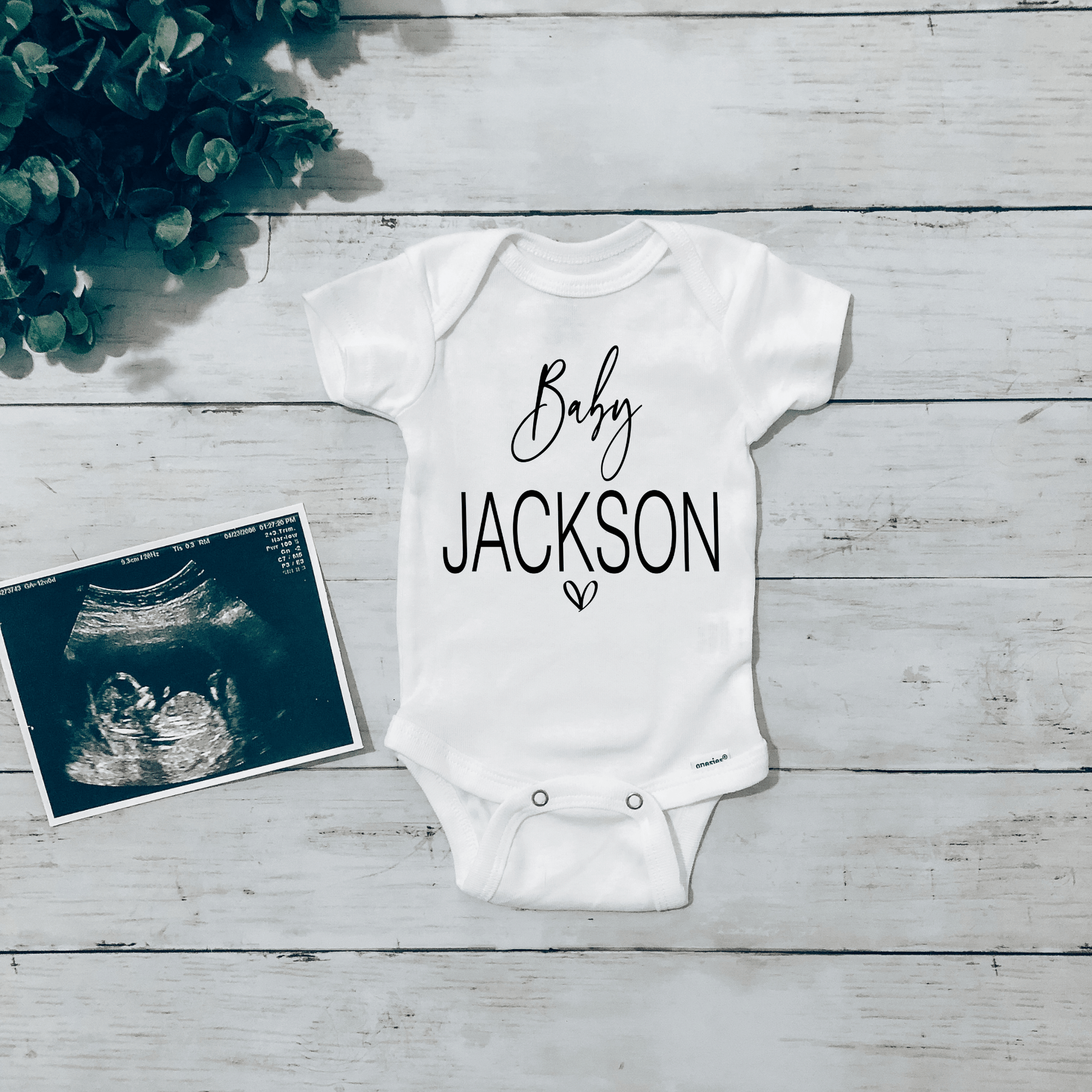 Lil Green Rhino baby announcement BABY HEART ONESIE