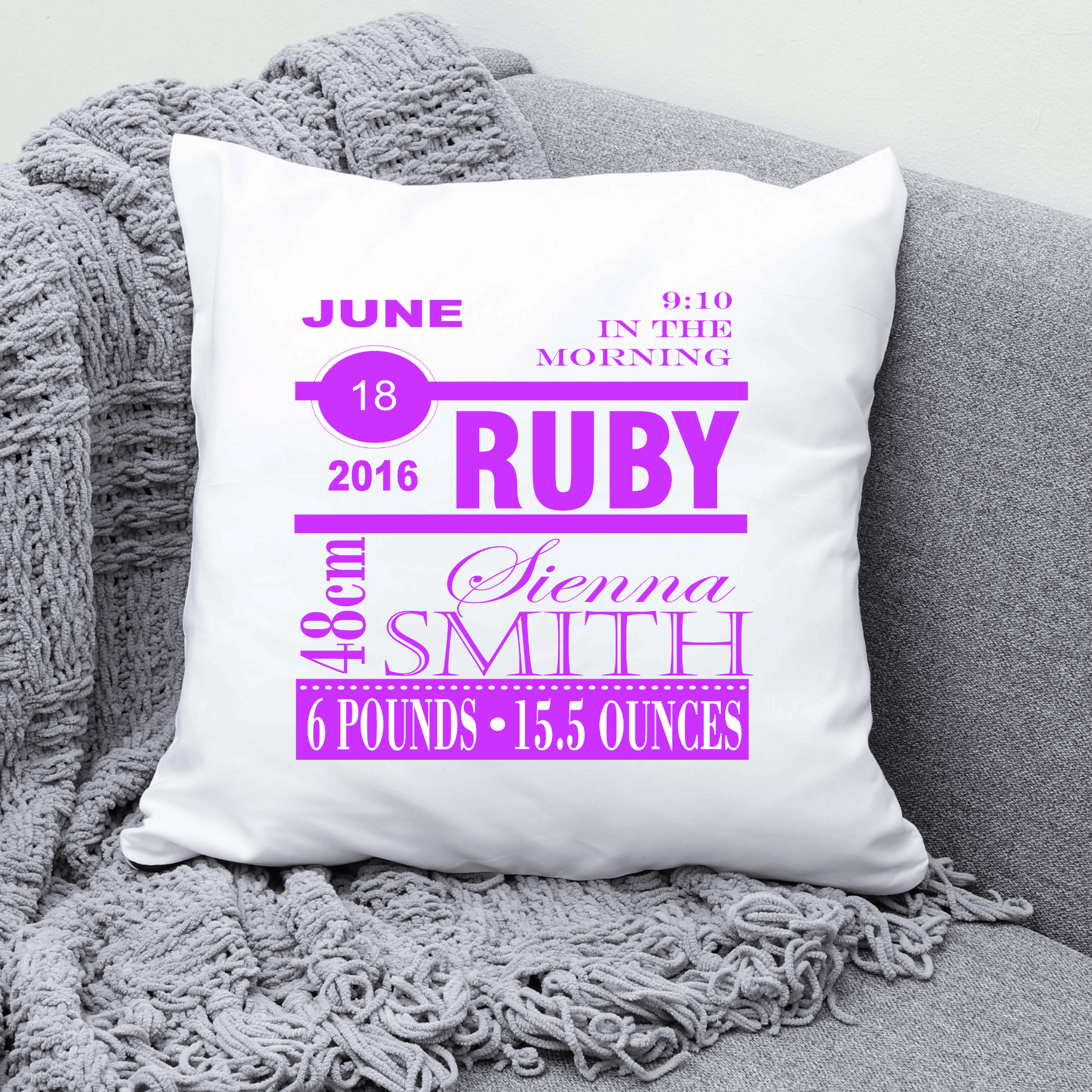 Lil Green Rhino birth detail pillow PURPLE BIRTH PILLOW