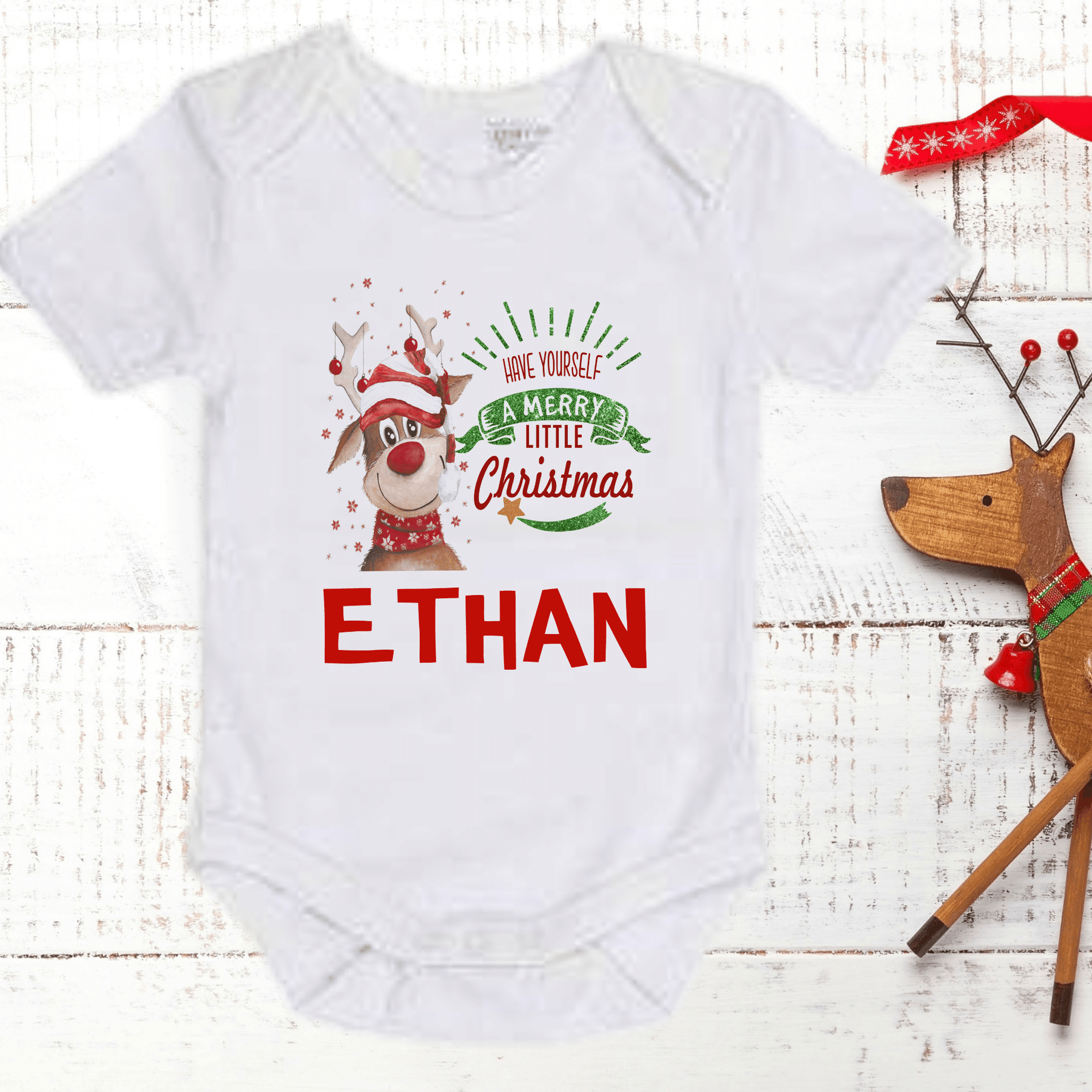 Lil Green Rhino Christmas Onesie MERRY LITTLE CHRISTMAS ONESIE