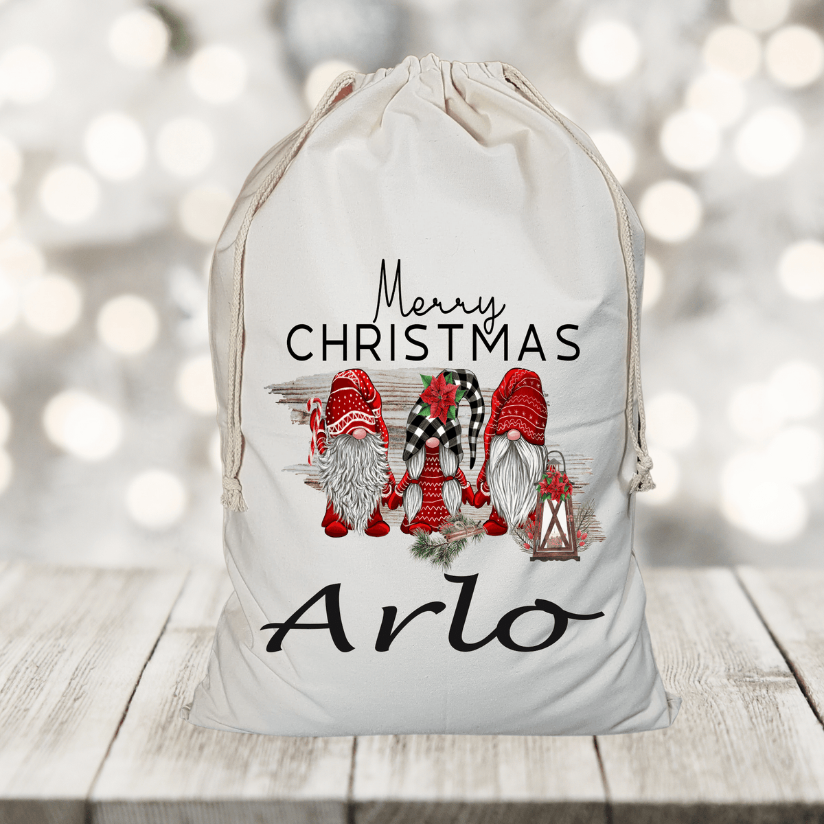 Lil Green Rhino Christmas santa sack CHRISTMAS GNOME SANTA SACK