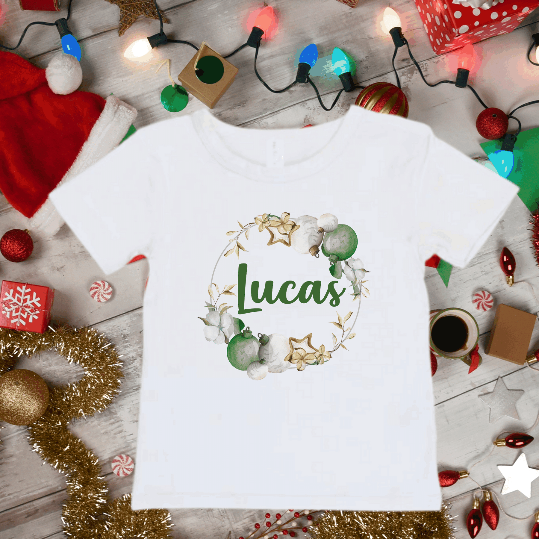 Lil Green Rhino Christmas TShirt BAUBLE GREEN CHRISTMAS TEE