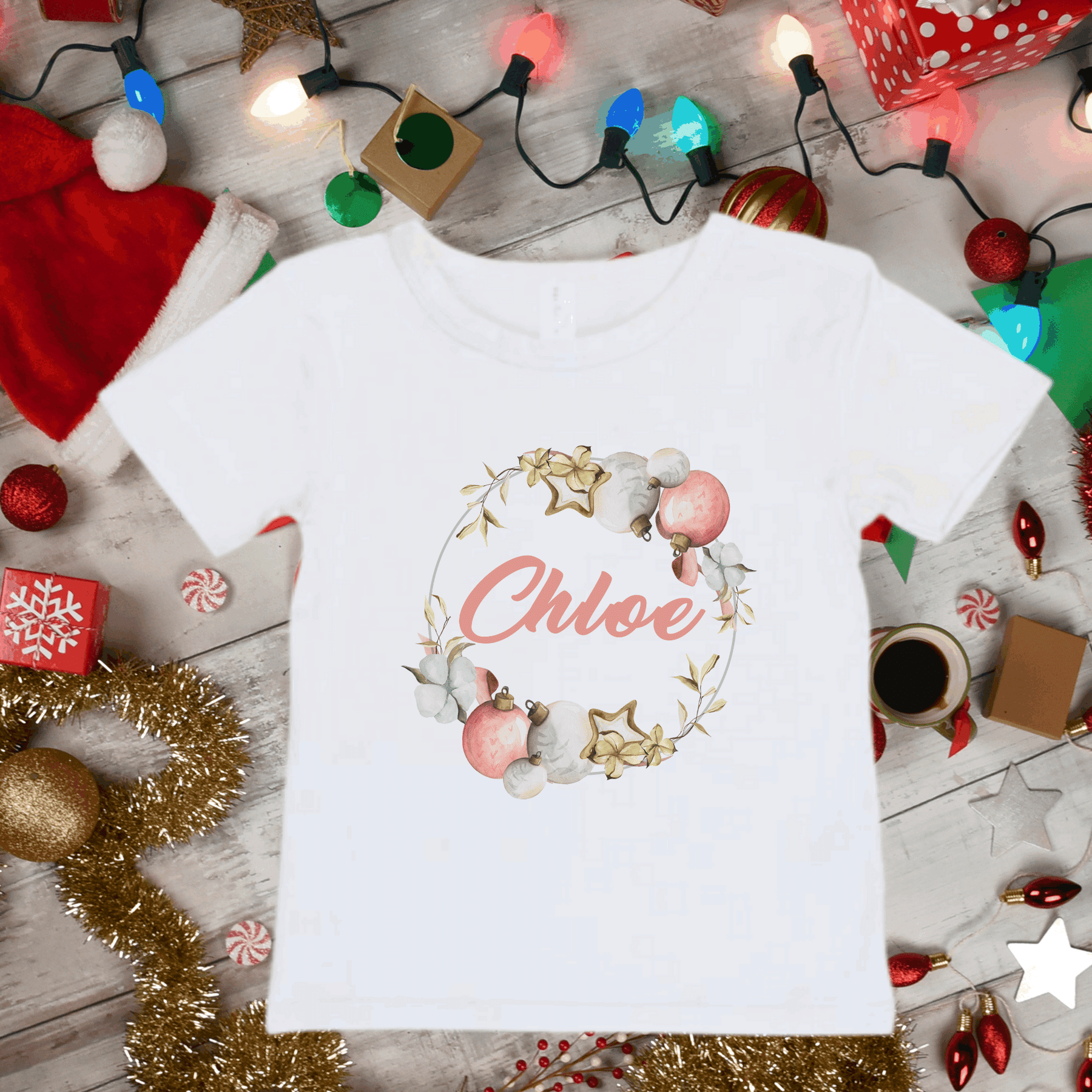 Lil Green Rhino Christmas TShirt BAUBLE PINK CHRISTMAS TEE