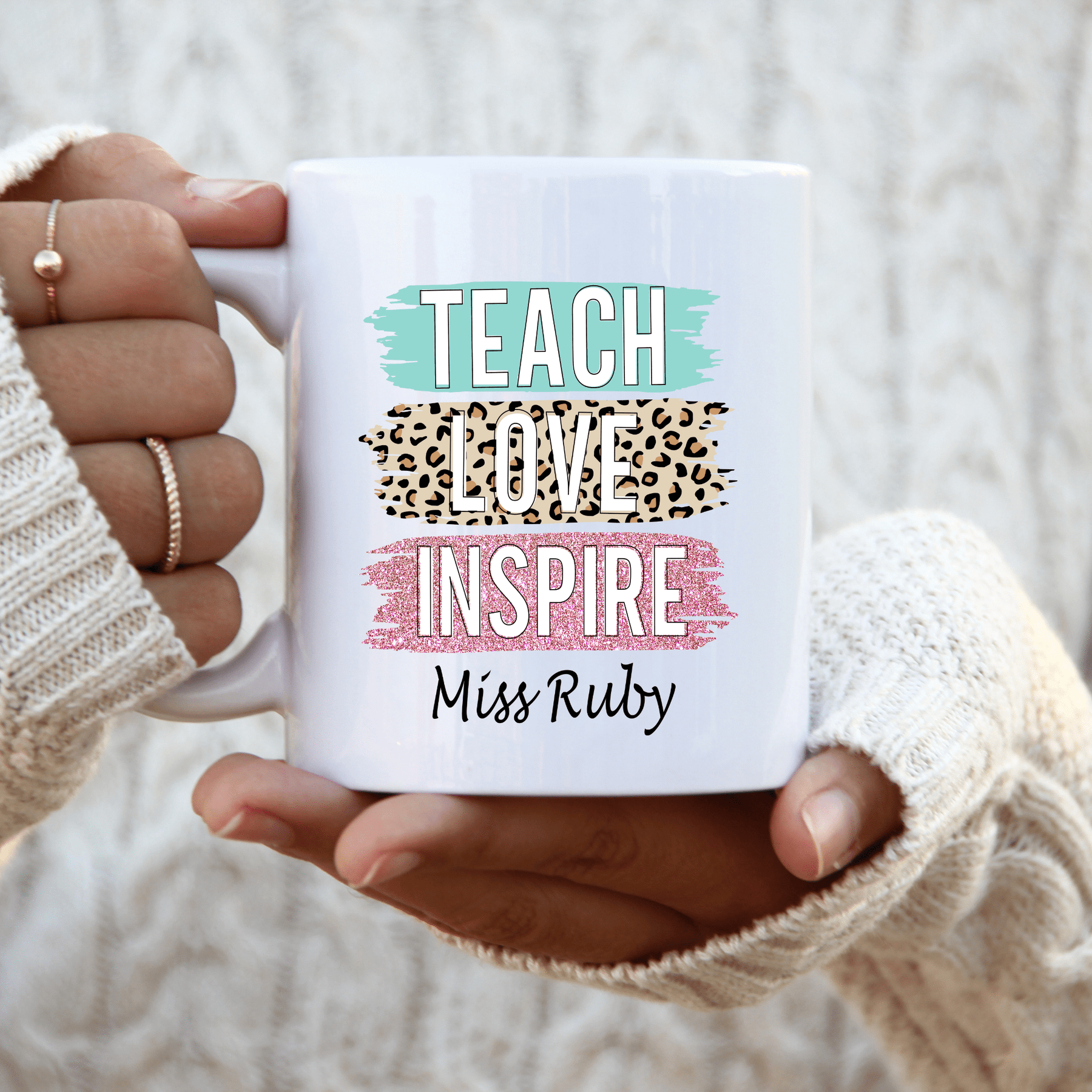 Lil Green Rhino mug teacher LOVE TEACH INSPIRE MUG