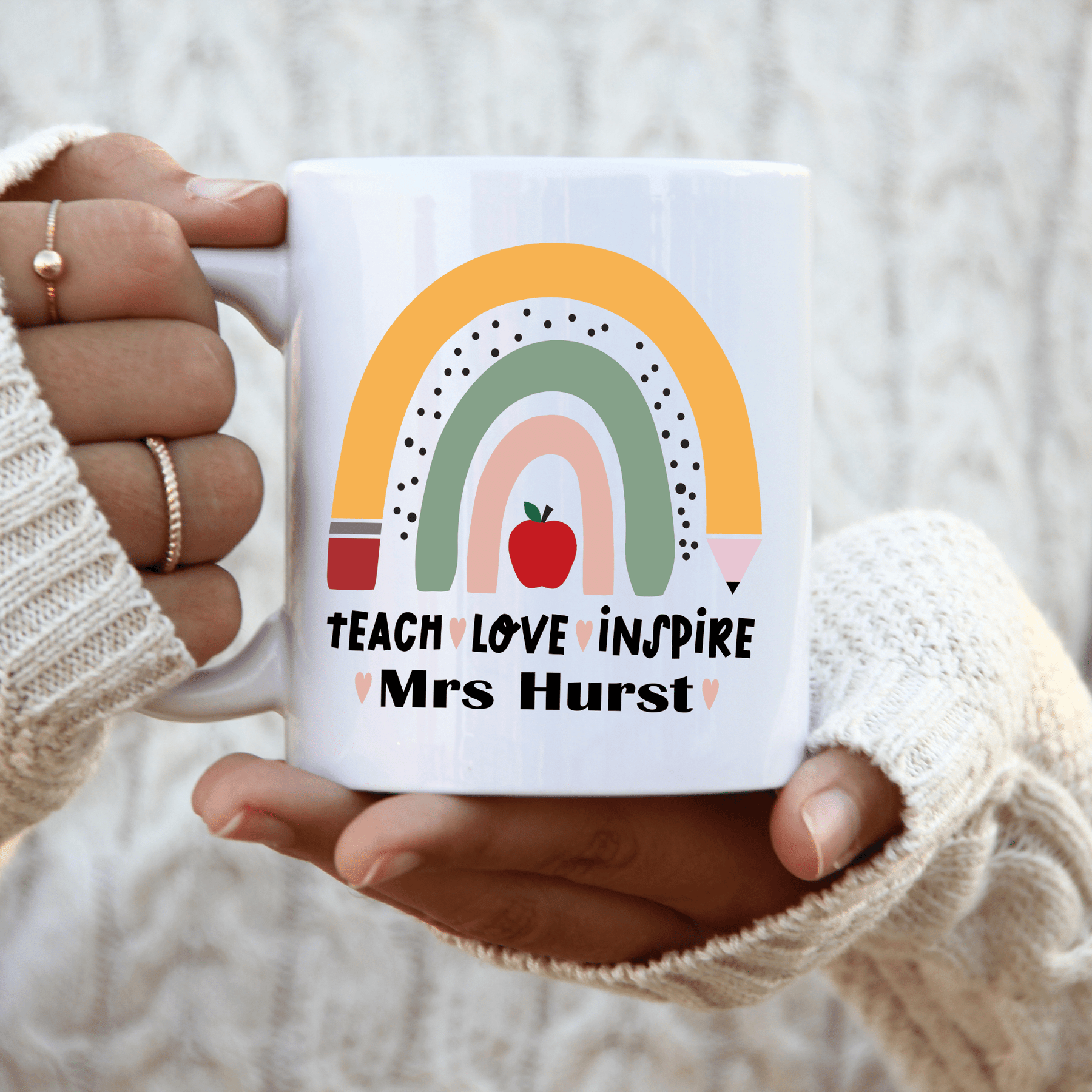 Lil Green Rhino mug teacher PENCIL RAINBOW MUG