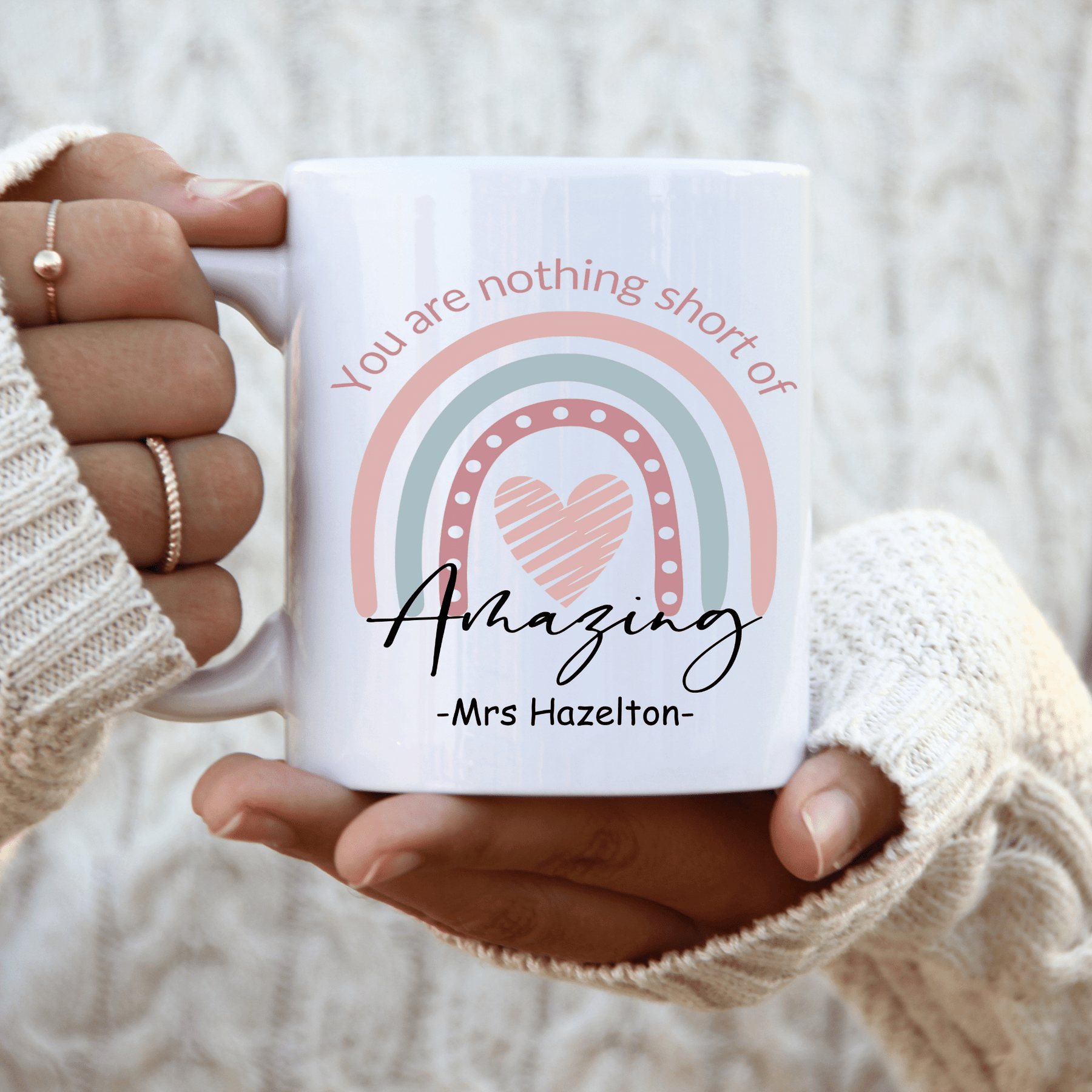 Lil Green Rhino mug teacher PINK RAINBOW TEACHER MUG