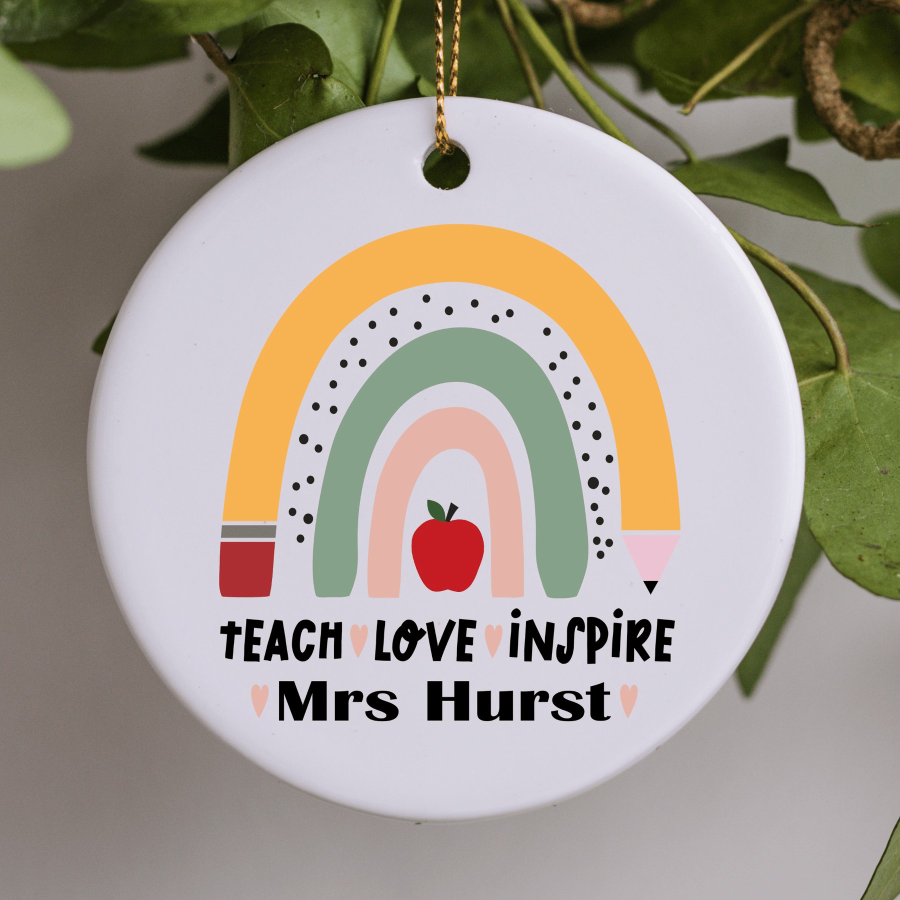 Lil Green Rhino ornament teacher PENCIL RAINBOW ORNAMENT
