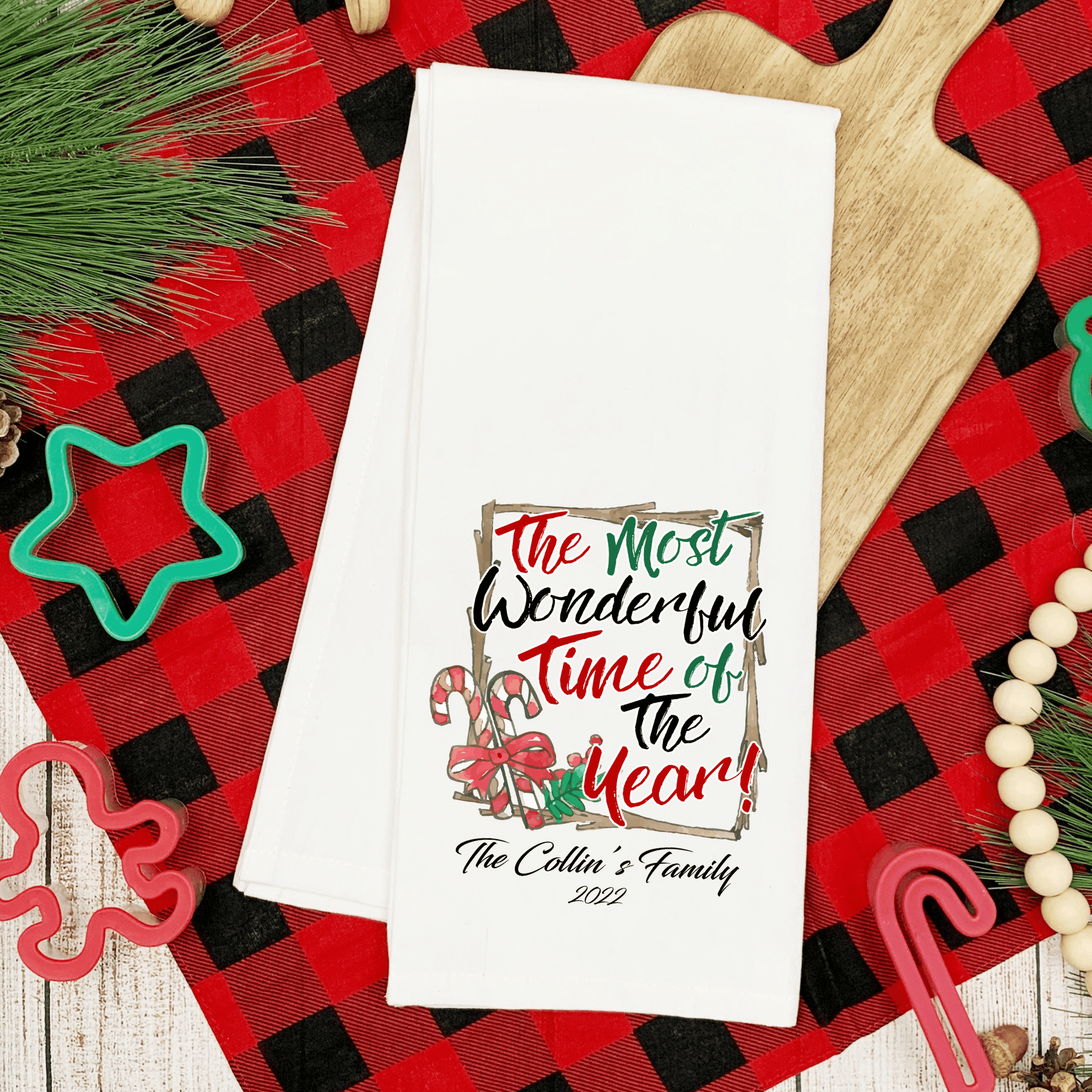Lil Green Rhino tea towel christmas WONDERFUL TIME TEA TOWEL