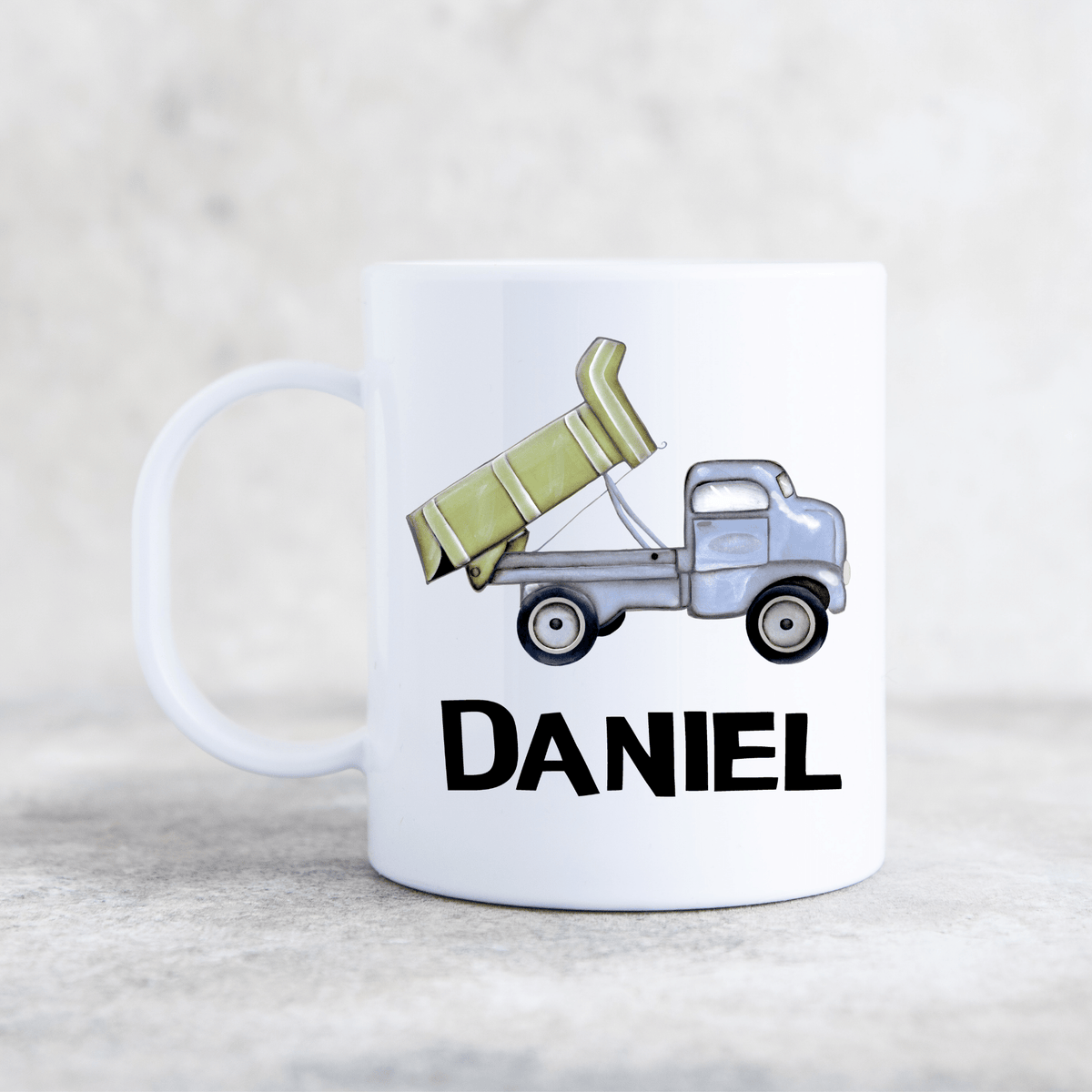 TRUCK BLUE AND GREEN PLASTIC MUG