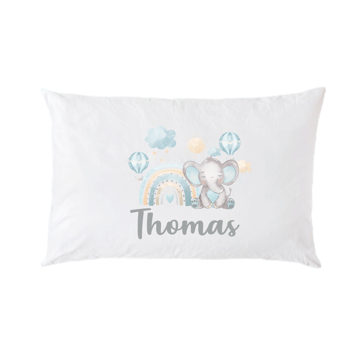 Lil Green Rhino animal pillowcase ELEPHANT BLUE RAINBOW PILLOWCASE