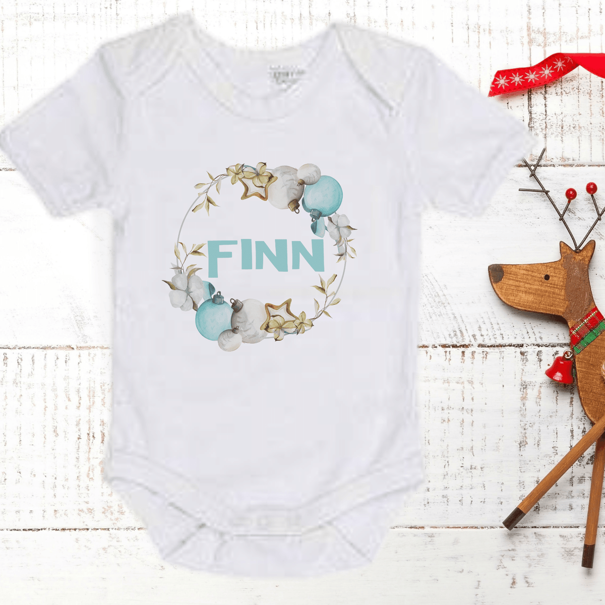 Lil Green Rhino Christmas Onesie BAUBLE BLUE ONESIE