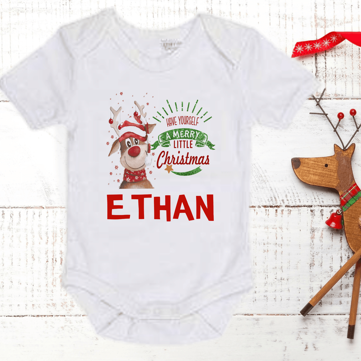 Lil Green Rhino Christmas Onesie MERRY LITTLE CHRISTMAS ONESIE
