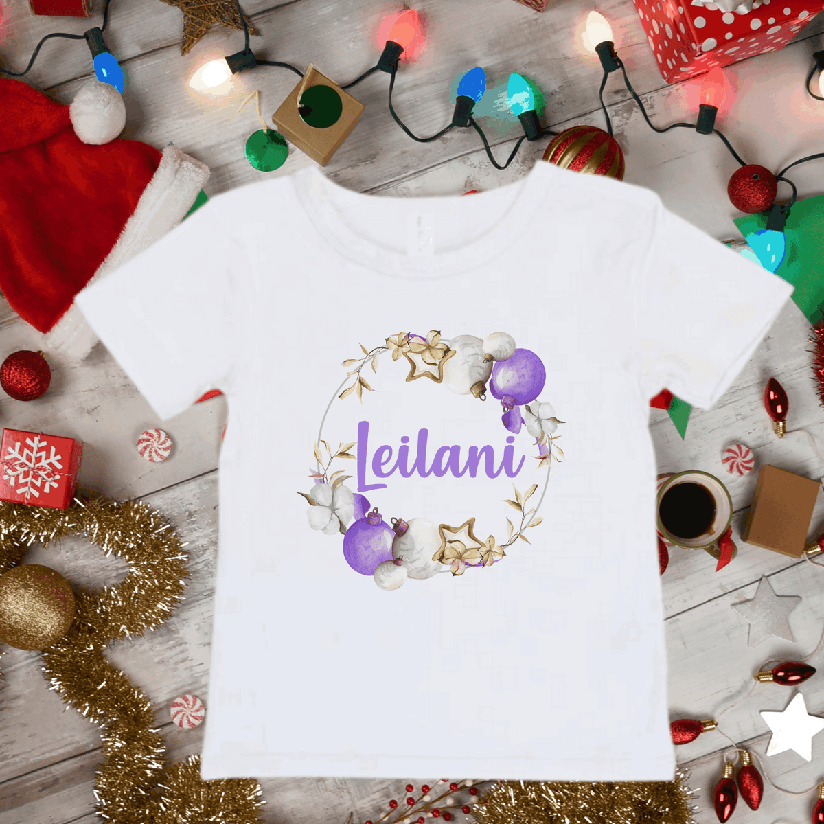 Lil Green Rhino Christmas TShirt BAUBLE PURPLE CHRISTMAS TEE