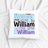Lil Green Rhino name word art pillow BLACK AND TWO BLUES-  NAME PILLOW