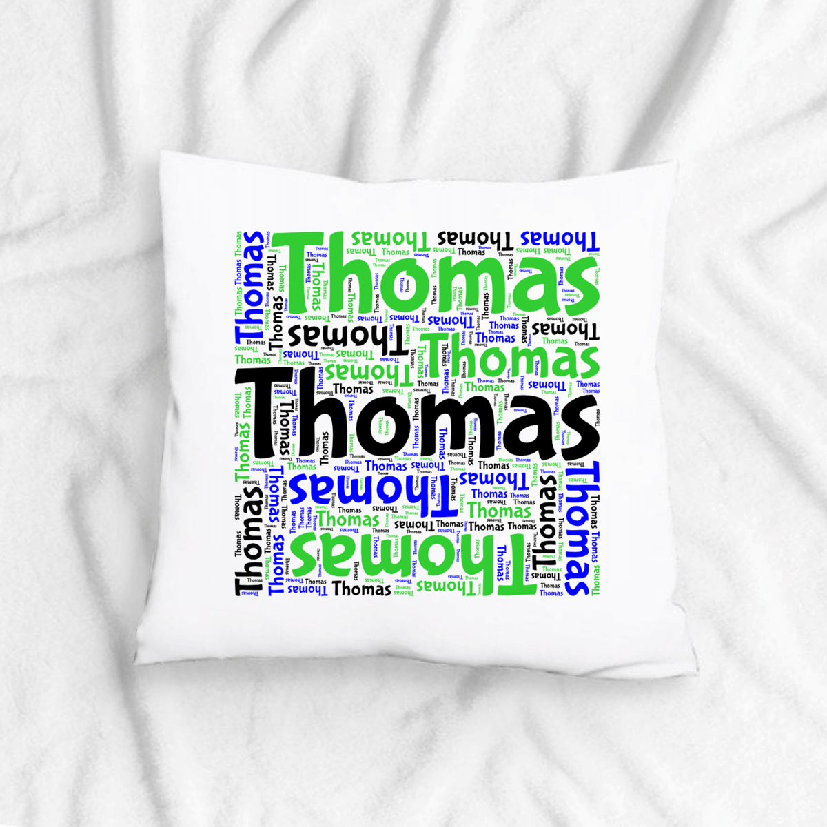 Lil Green Rhino name word art pillow BLACK, GREEN AND BLUE-  NAME PILLOW