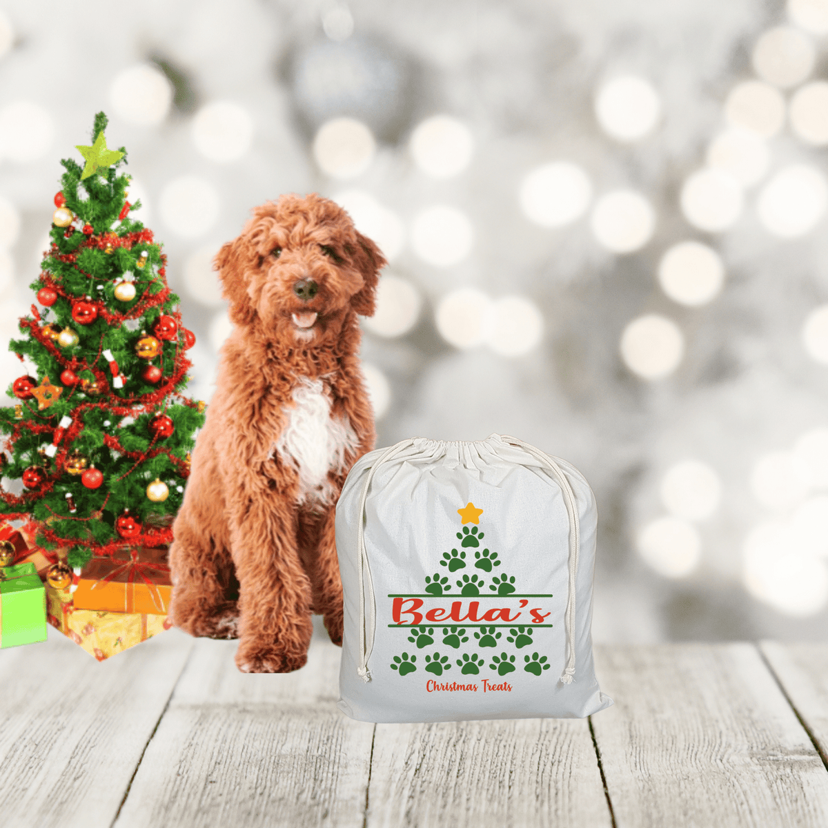 Clysee 3-Pack Santa Claus Gift Bags For Pets - Large 19x26 Inch Drawstring Sacks For Dog & Cat Christmas Presents