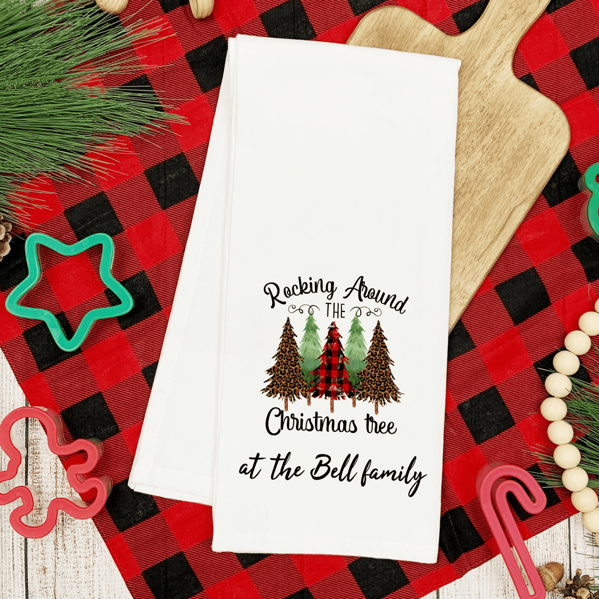 Lil Green Rhino tea towel christmas ROCKING AROUND TEA TOWEL